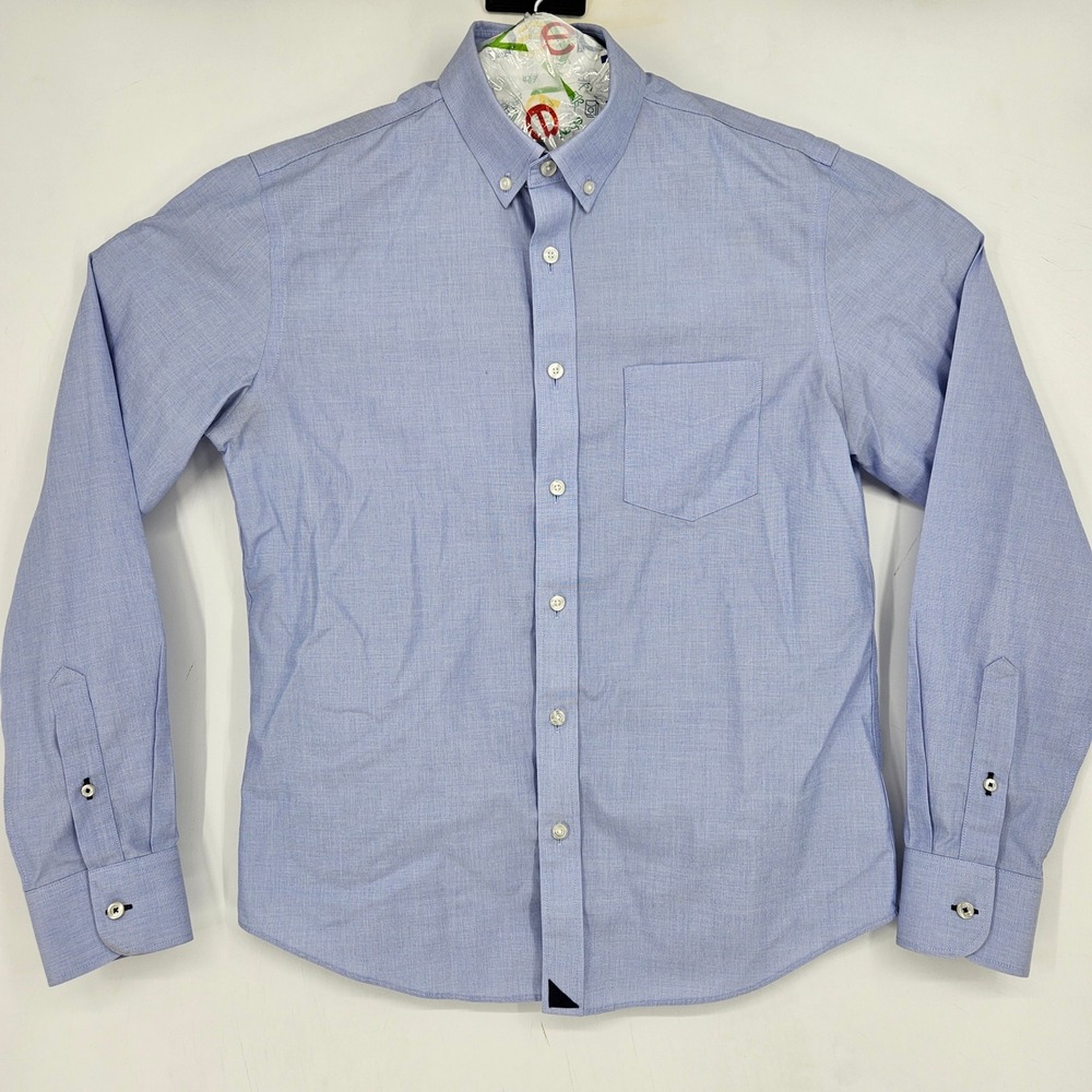 Untuckit Shirt Mens Medium Button Up Casual Preppy Long Sleeve Blue Wrinkle Free
